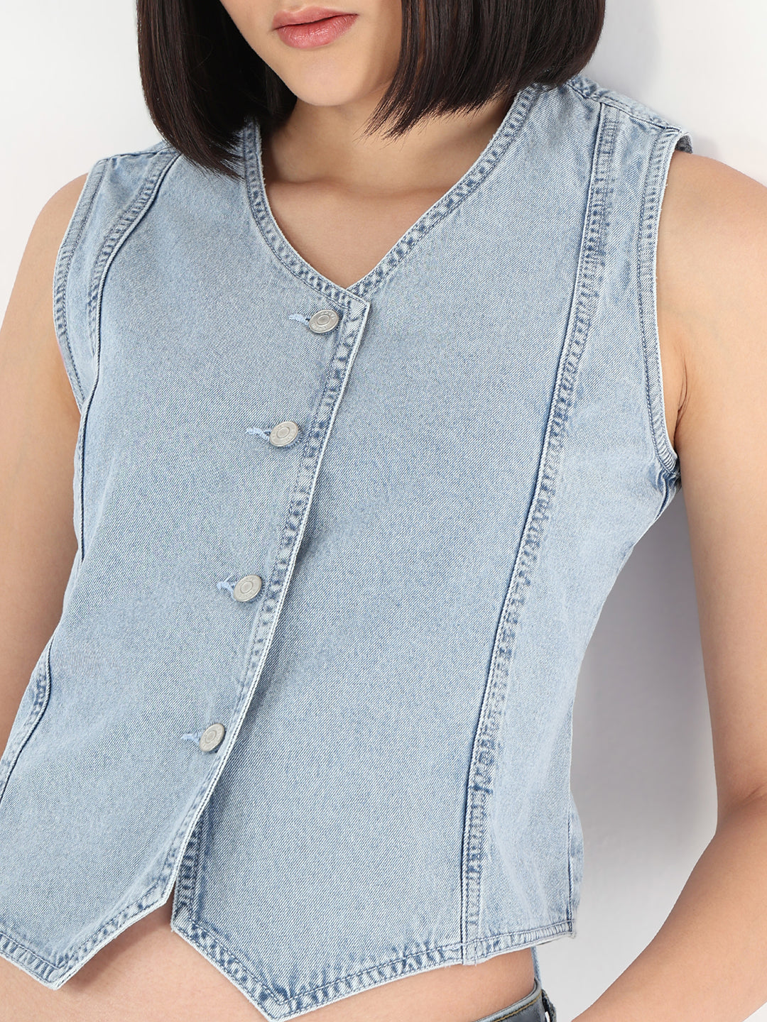 Women Light Blue Denim Vest