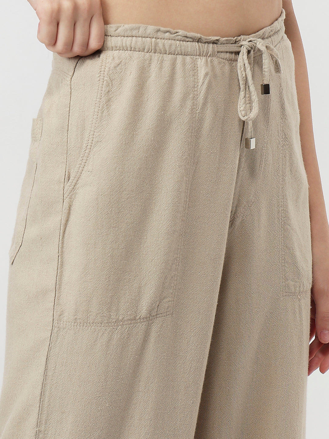 Women Oatmilk Wide Leg Paper Bag