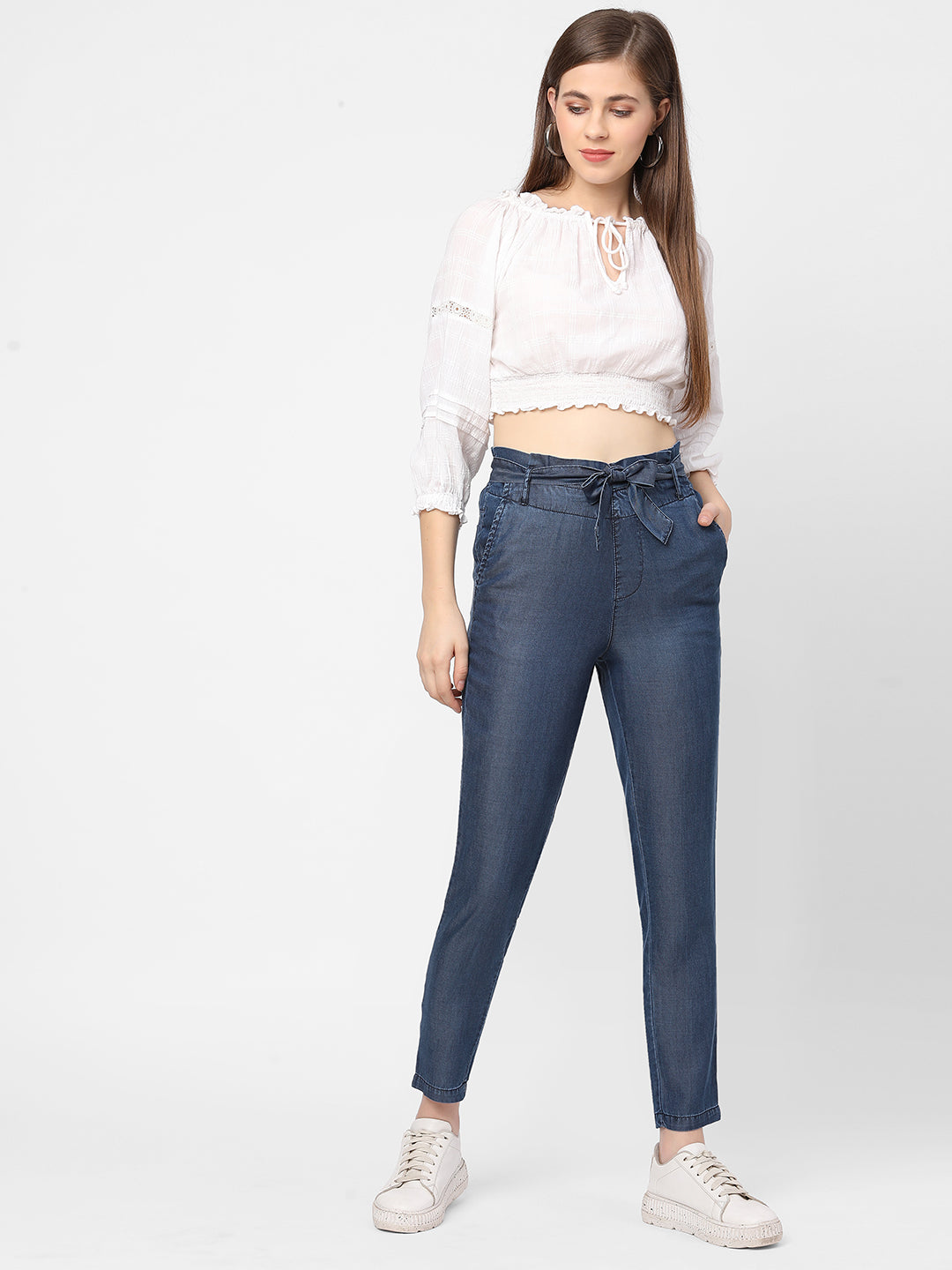 Women High-Rise Comfort Paper Bag Pants