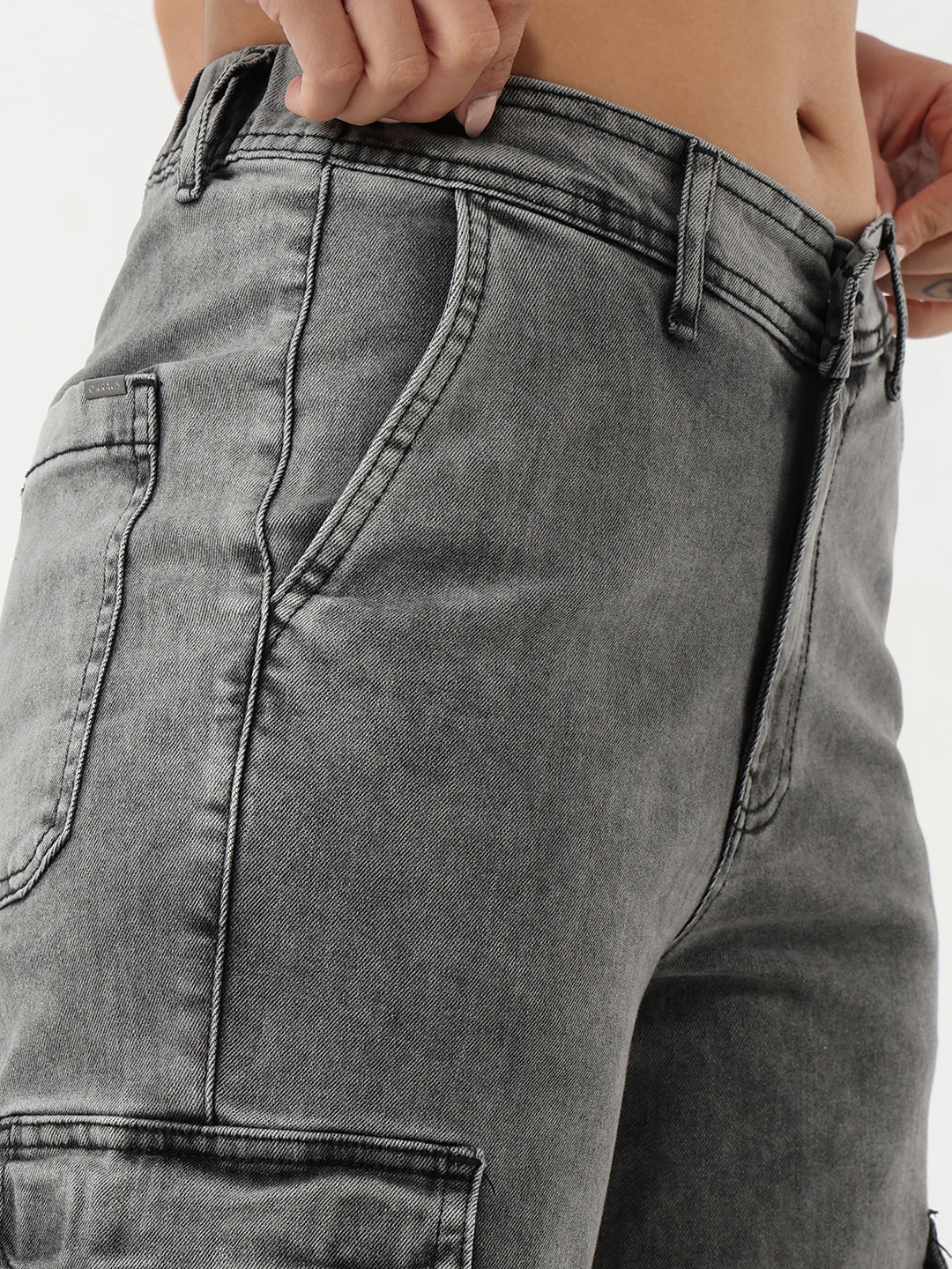 Women Grey High-Rise Cargo