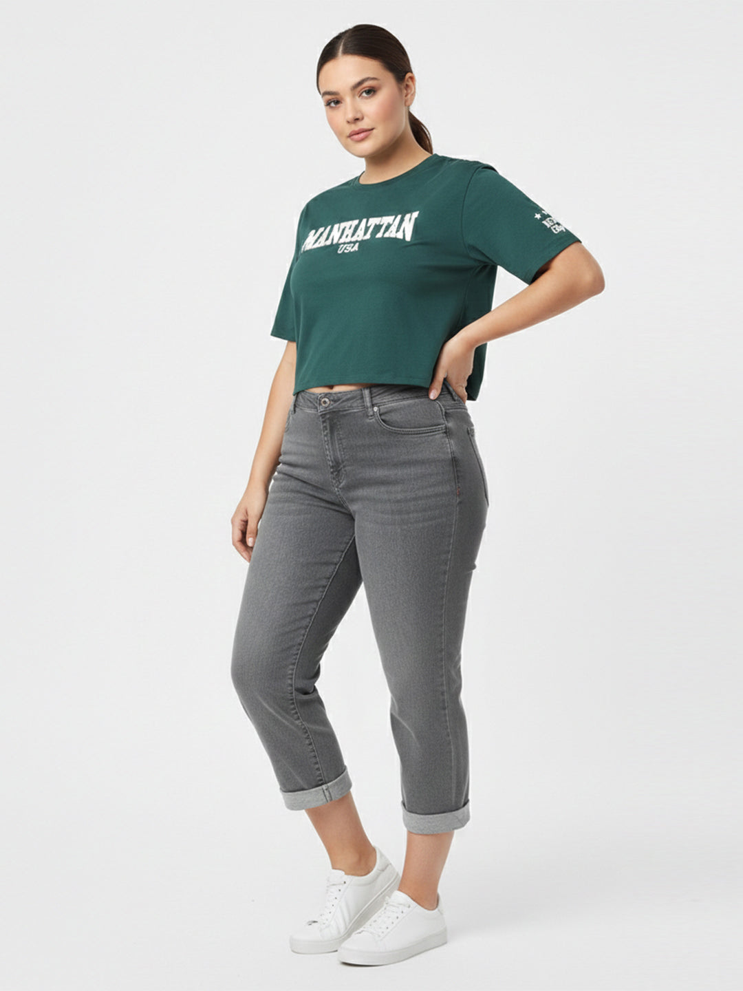 Women Grey High-Rise Capri