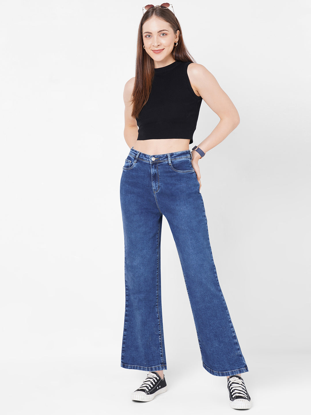 Women High-Rise Parallel Wide Leg Jeans