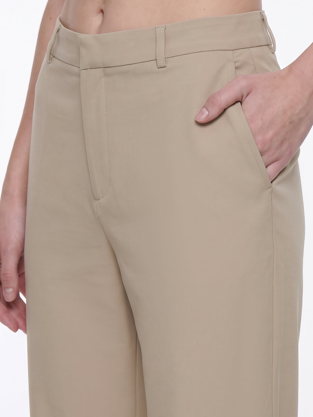 Beige High-Rise Straight Fit Korean Pants