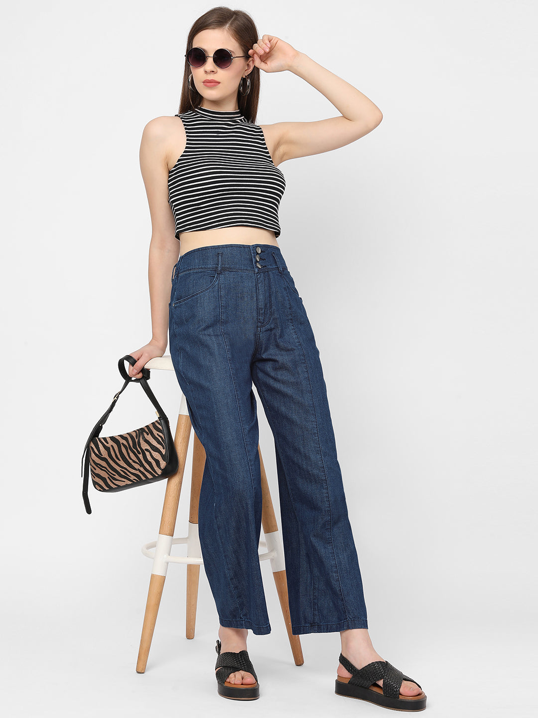 Women Blue High-Rise Wide Leg Jeans