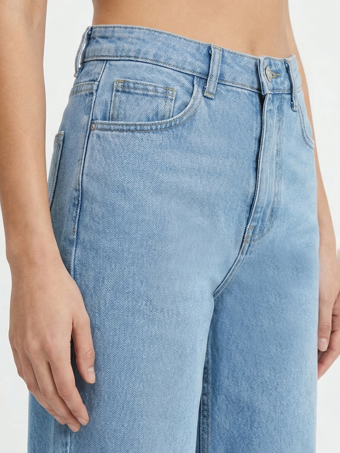 Women Light Blue High-Rise Wide Leg Shimmer Jeans