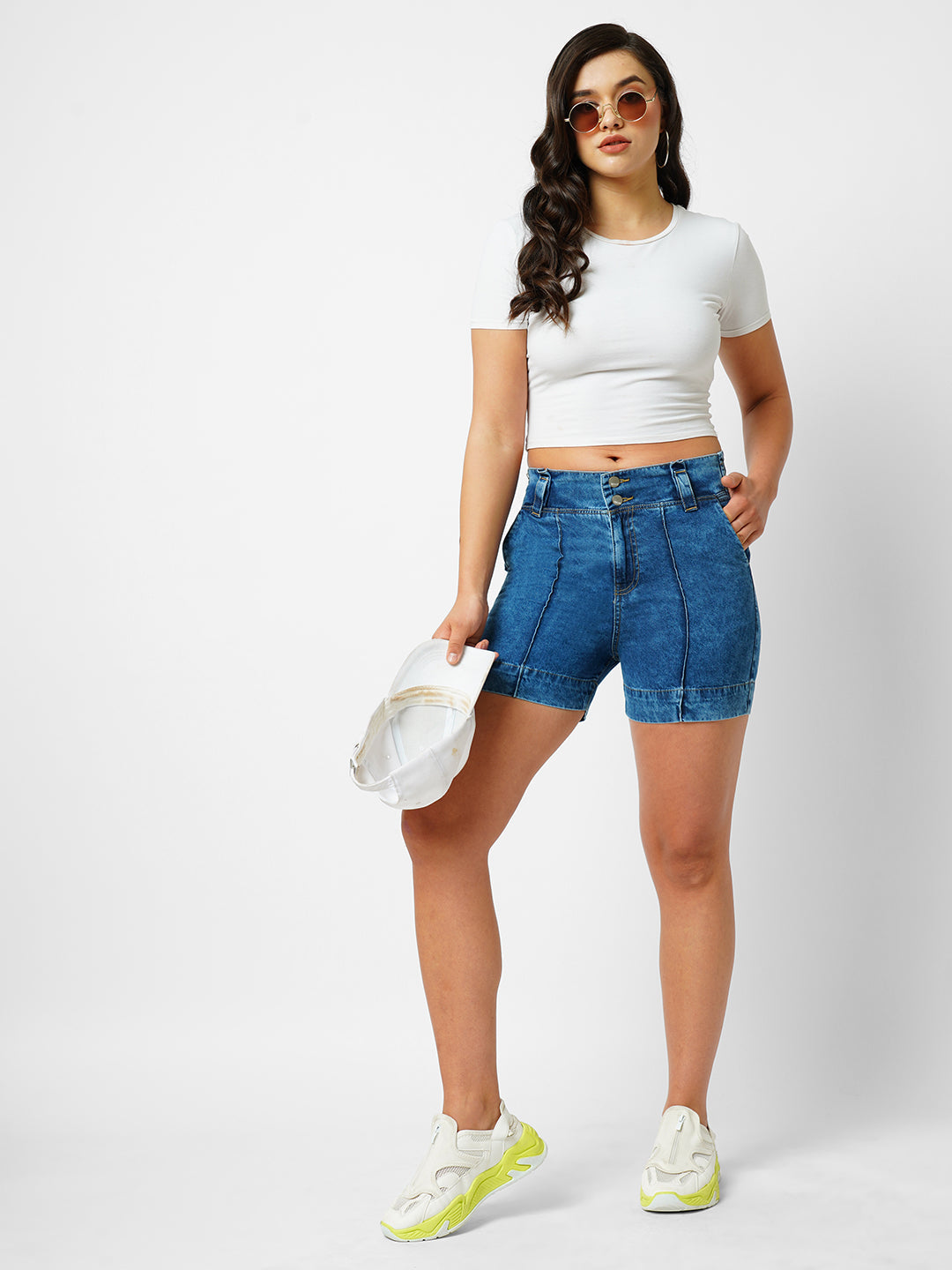 Women Blue High-Rise Slim Shorts