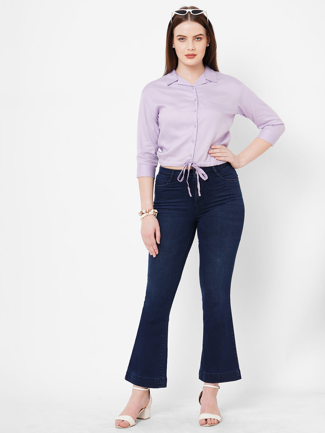 Women Lilac Crop Shirt
