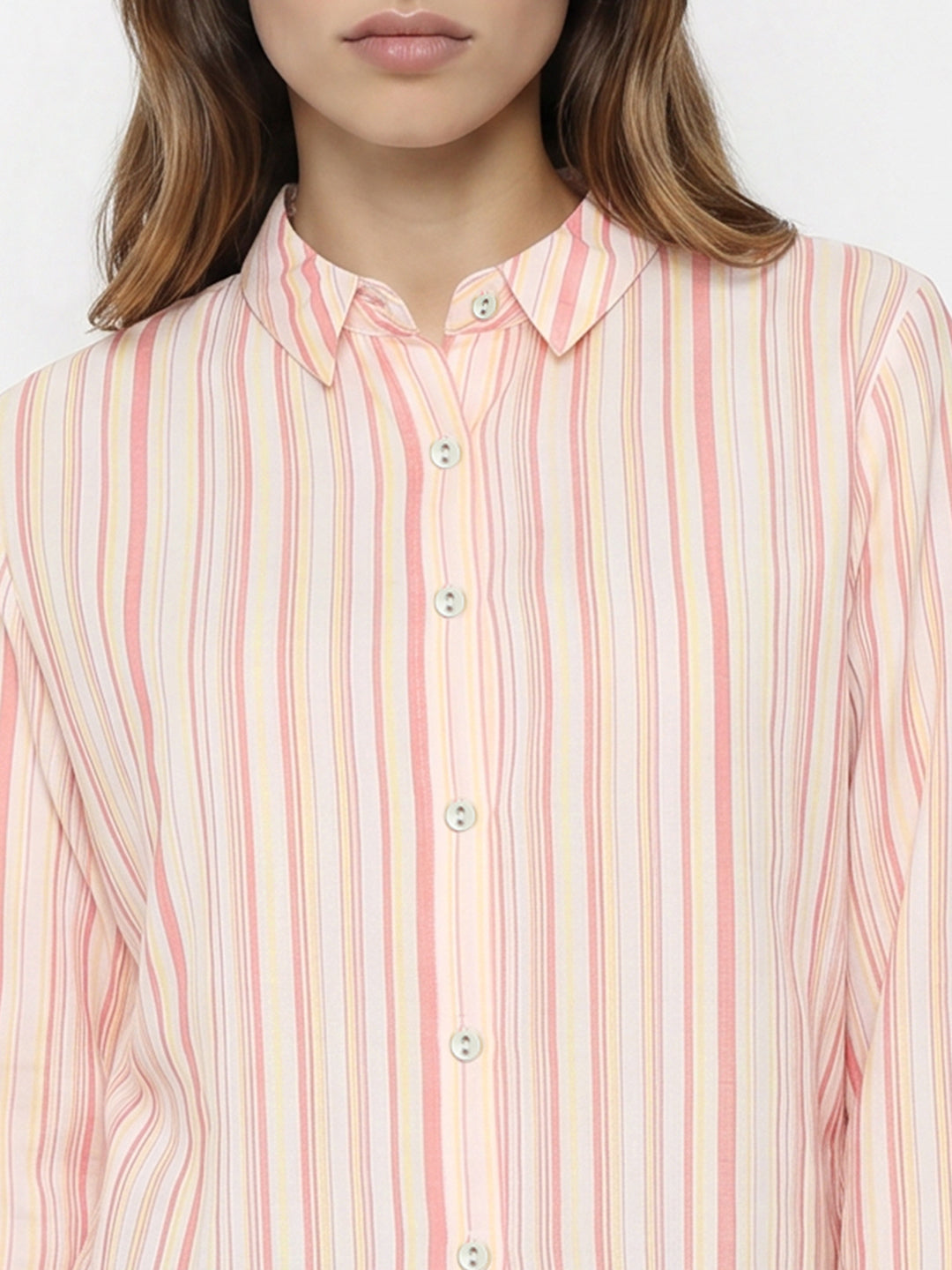 Women Peach/Yellow Striped Shirt