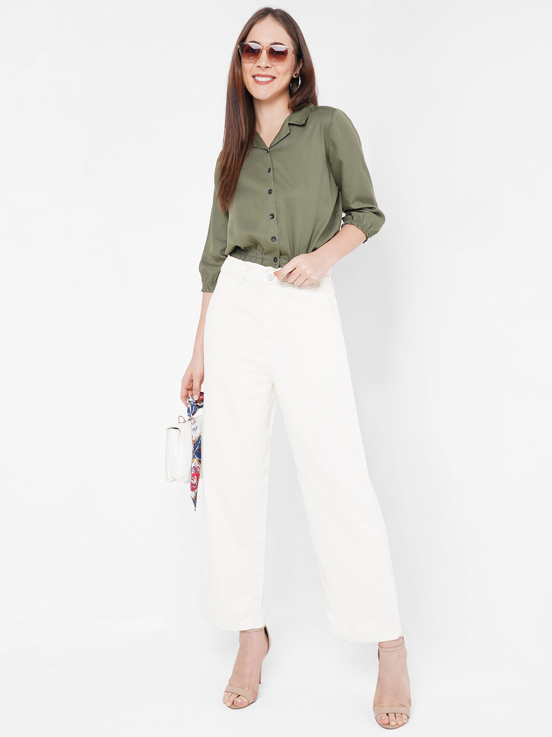 Women Ecru High-Rise Wide Leg Jeans