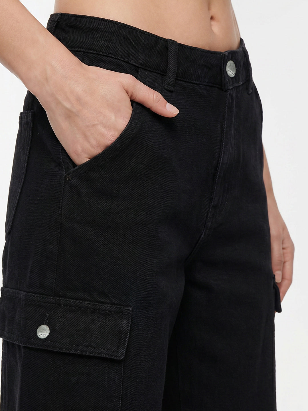 Women Black Mid-Rise Cargo
