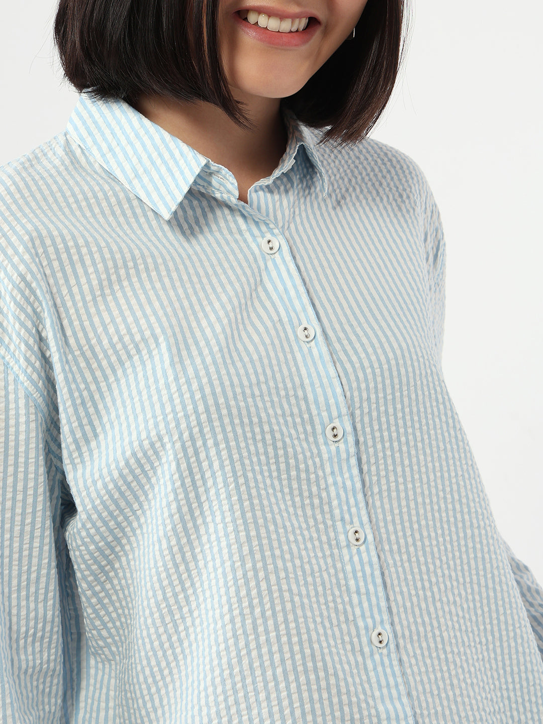 Women Sky/White Oversize Shirt