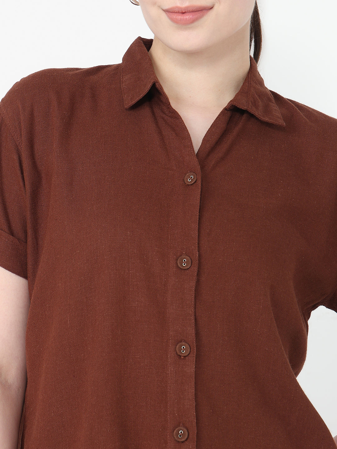 Women Sepia Slim Fit Crop Shirt