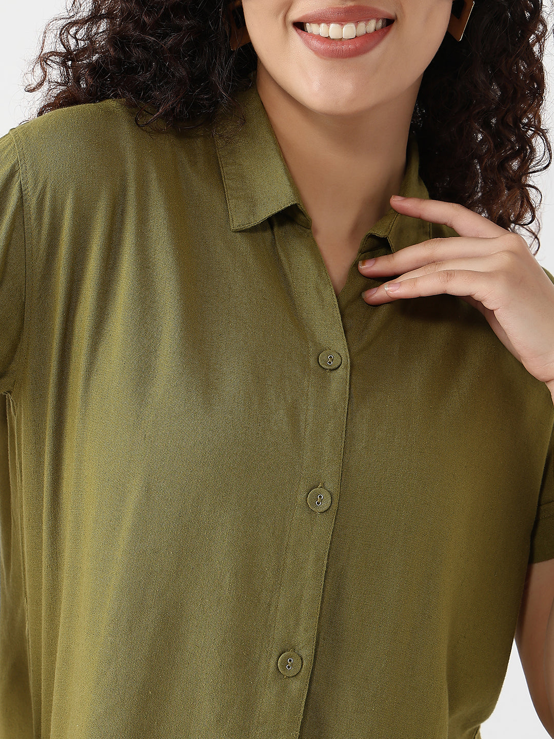 Women Avocado Slim Crop Shirt
