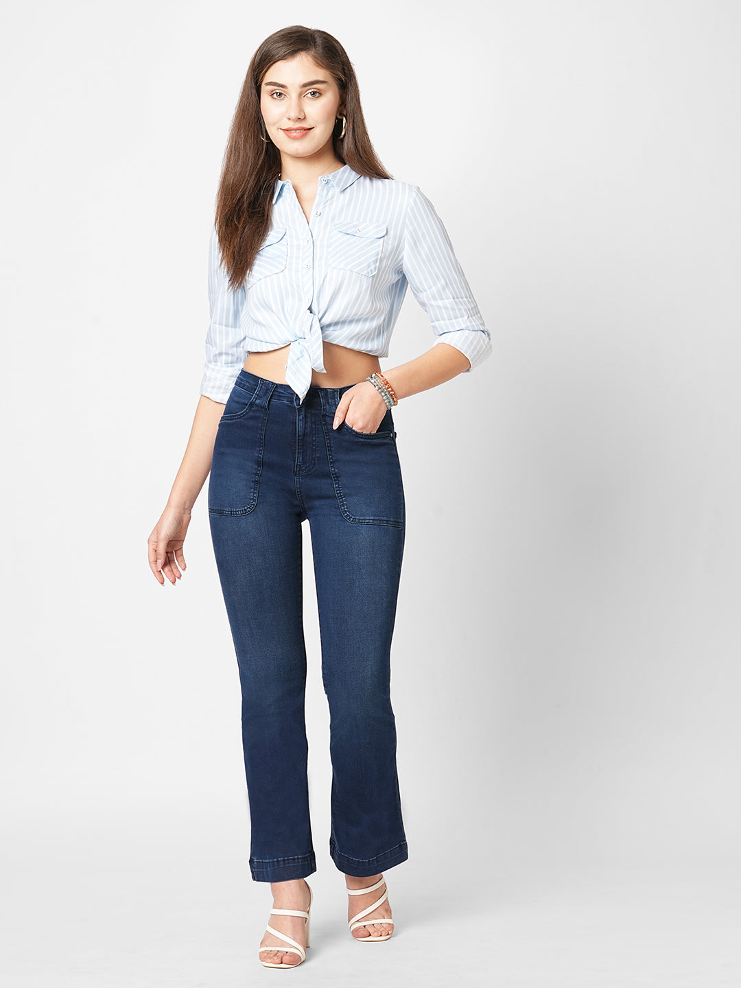 Women Dark Blue High-Rise Flare Jeans