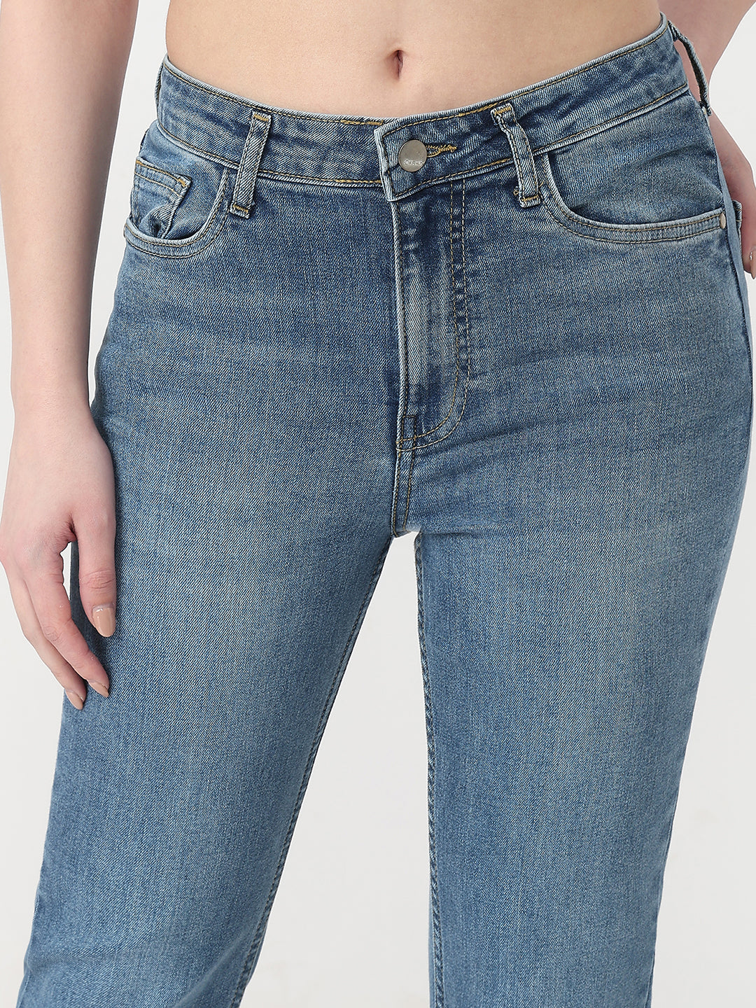 Women Blue High-Rise Slim Straight Jeans