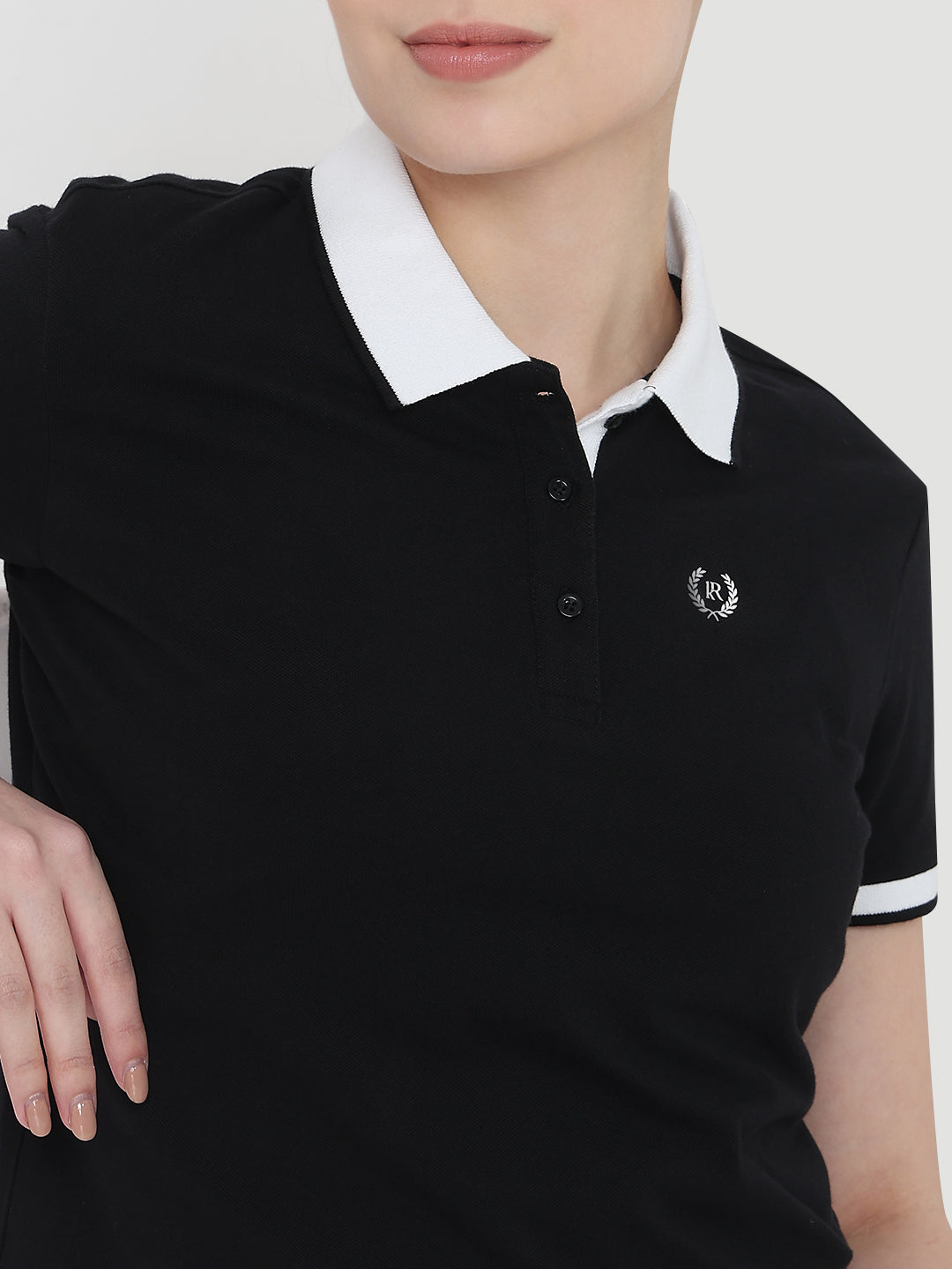 Women Black Slim Fit Polo T-Shirt