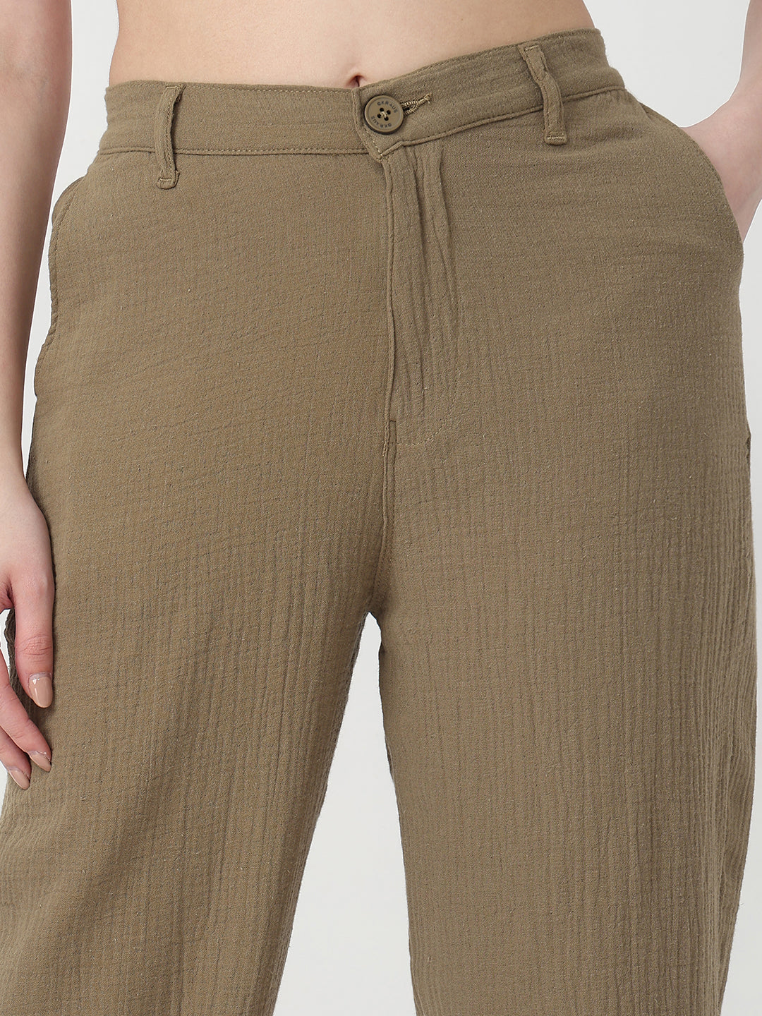 Women Olive Loose Straight Korean Pants