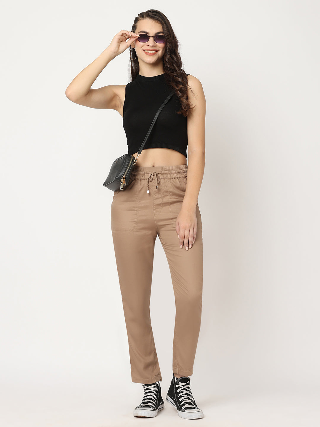 Women High-Rise Paper Bag Pants