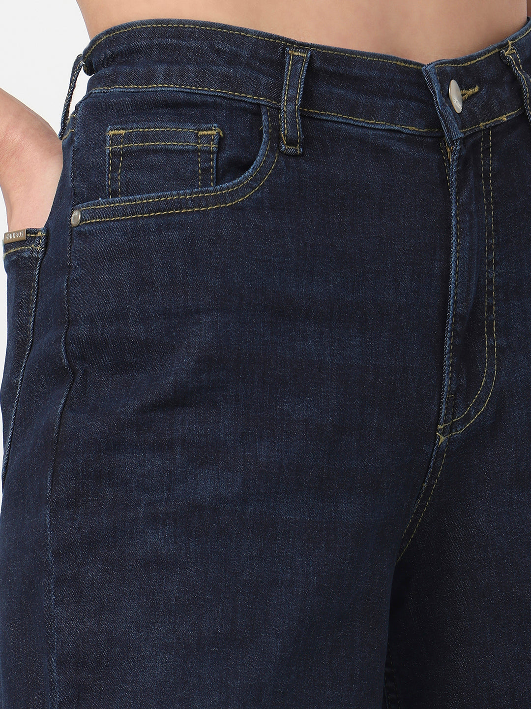 Women Dark Blue High-Rise Super Wide Leg Jeans