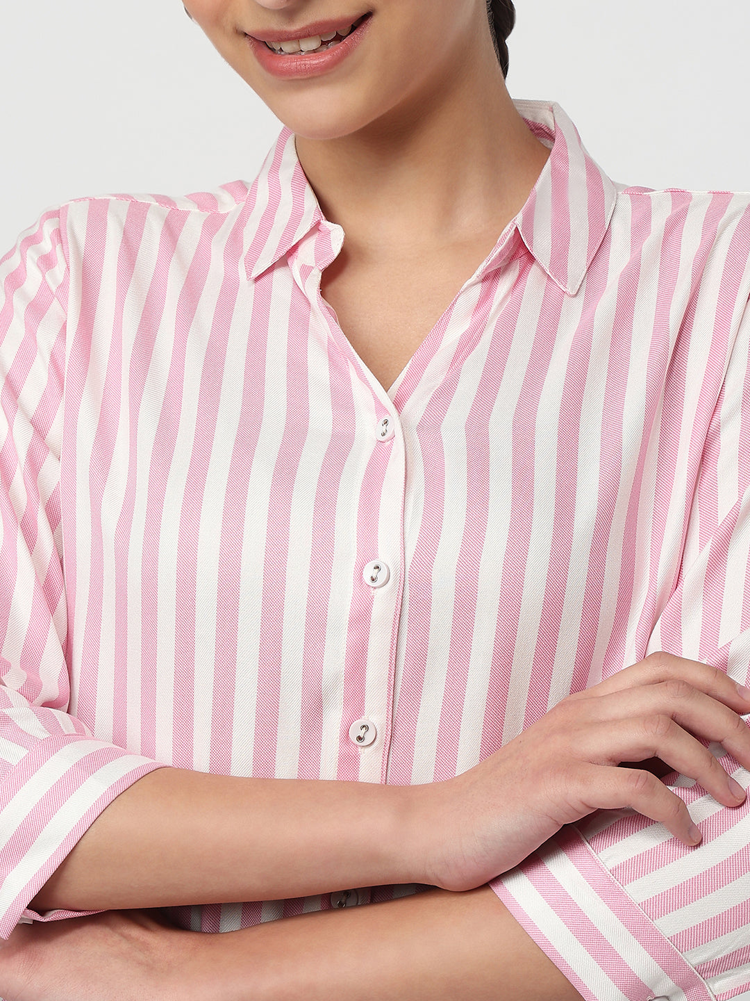 Women Pink/White Striped Shirt