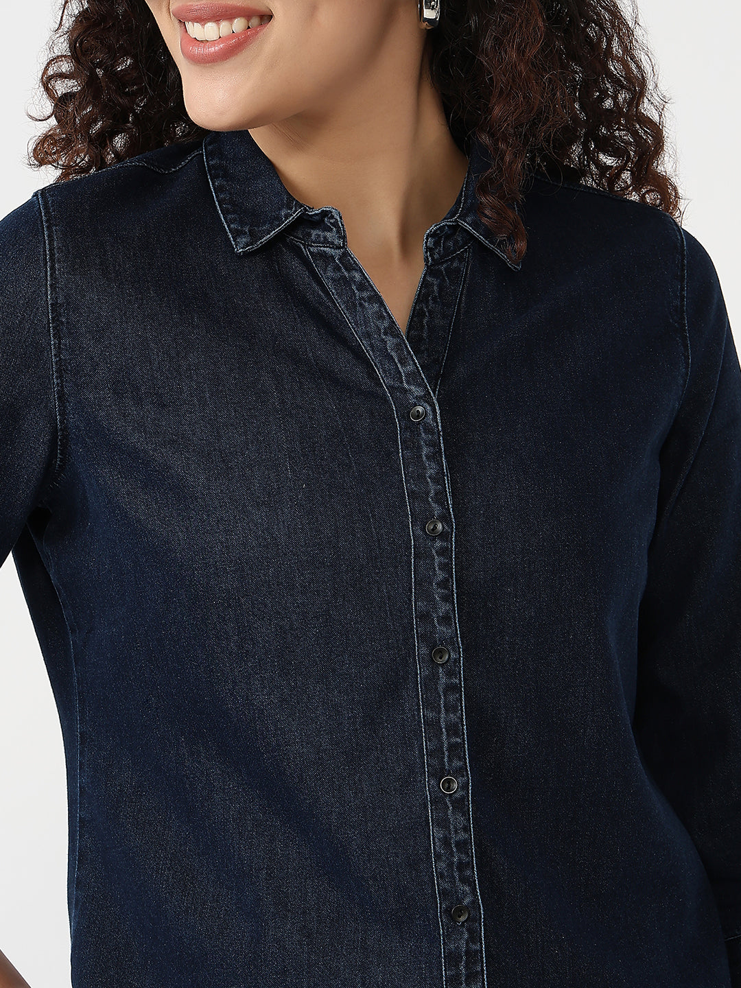 Women Dark Blue Slim Shirt