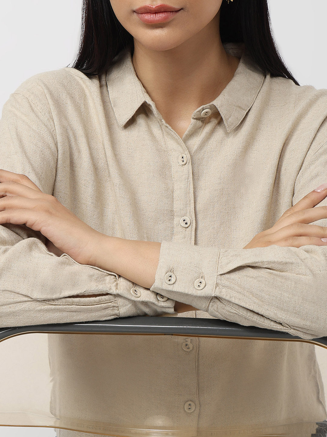 Women Dark Natural Slim Fit Oversized Shirt