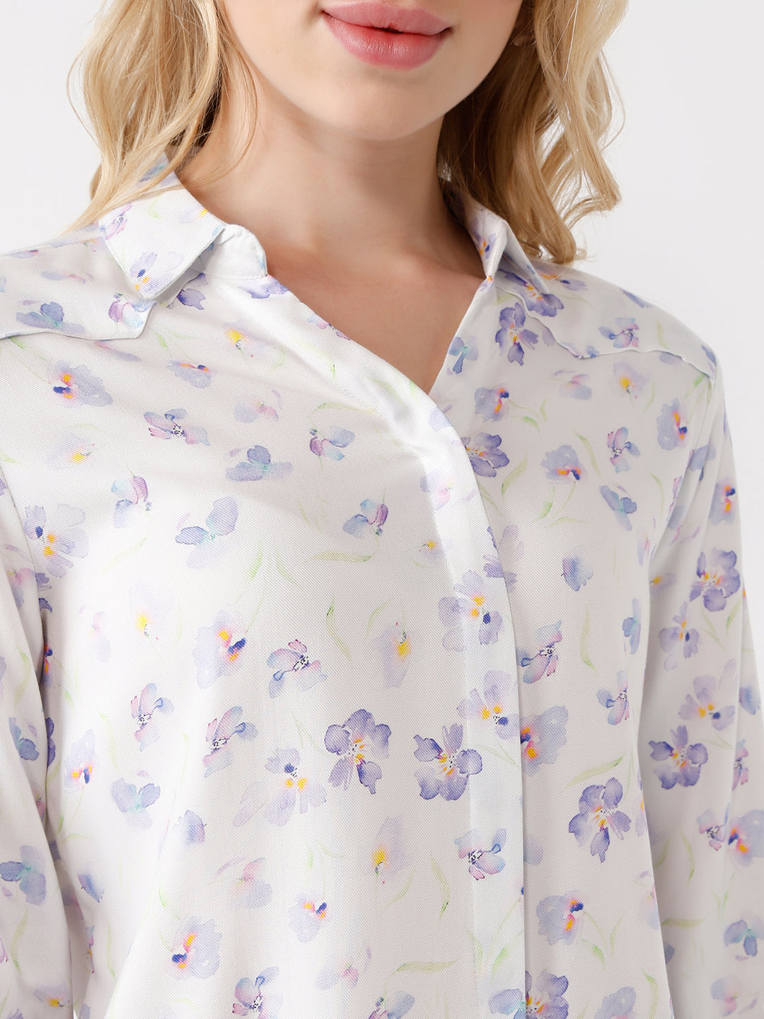 Women Blue Floral Print Shirt