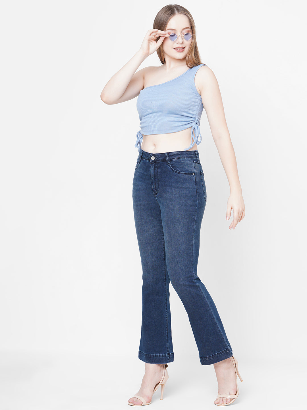 Women Dark Blue High-Rise Flare Jeans