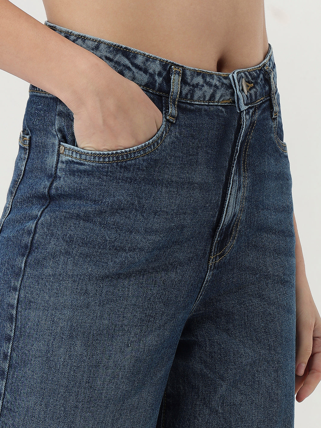 Women Blue High-Rise Crop Wide Leg Jeans