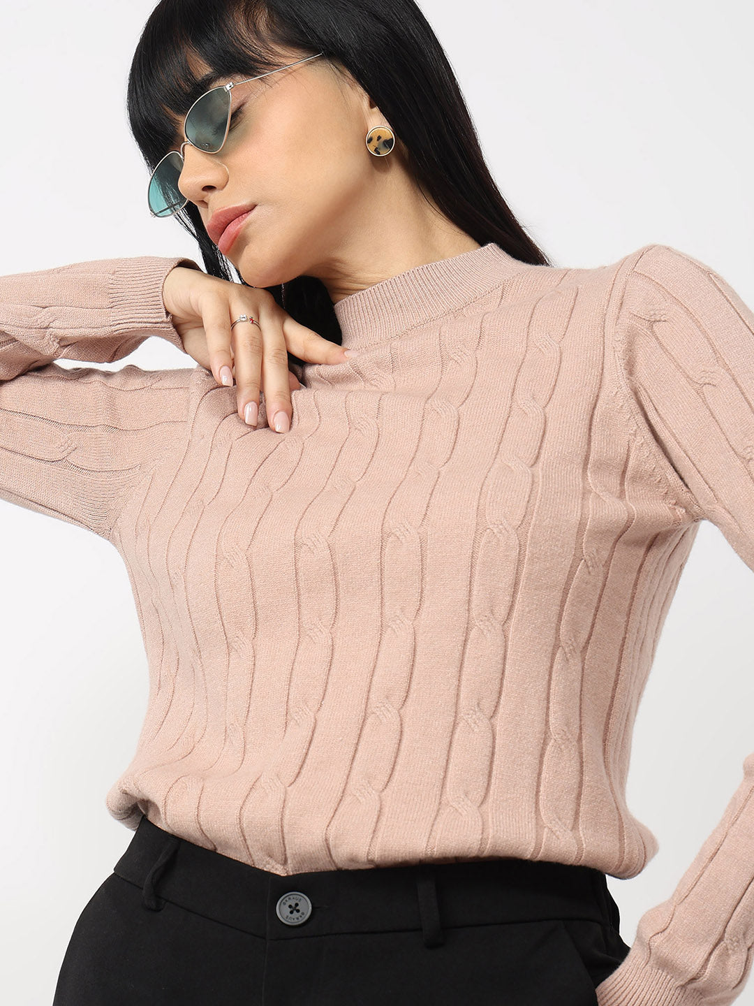 Women Beige Slim Fit Sweater