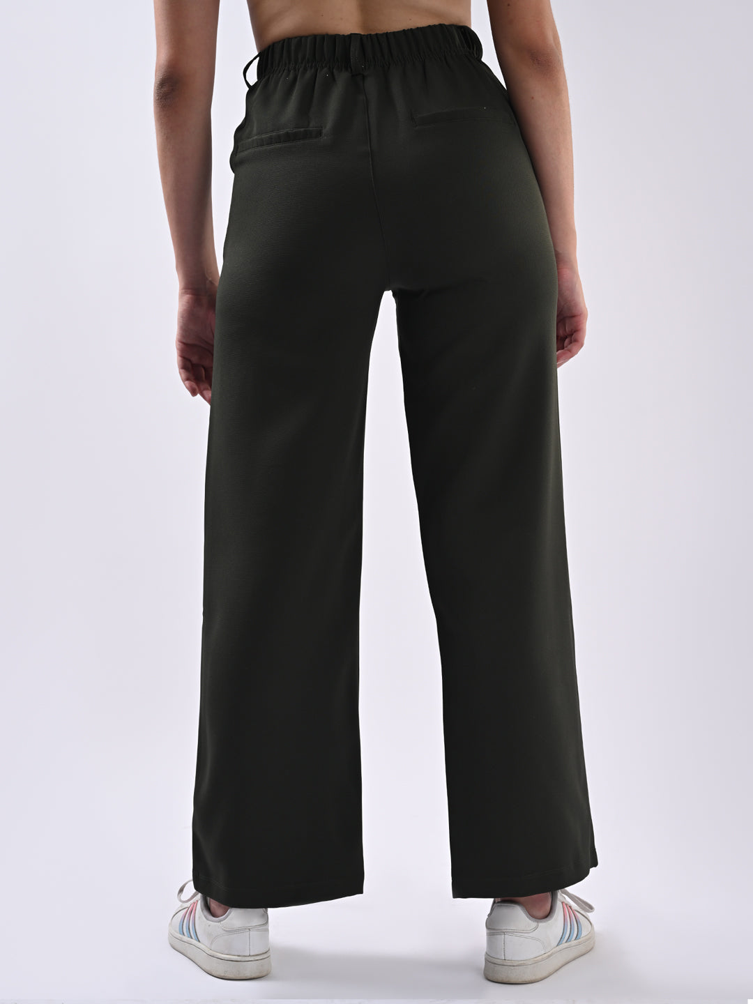 Women Olive Mid-Rise Wide Leg Trousers