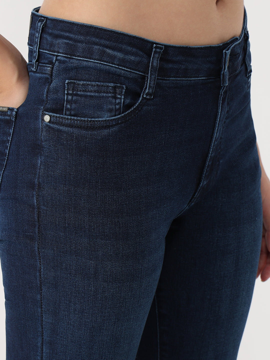 Women Dark Blue High-Rise Slim Straight Jeans