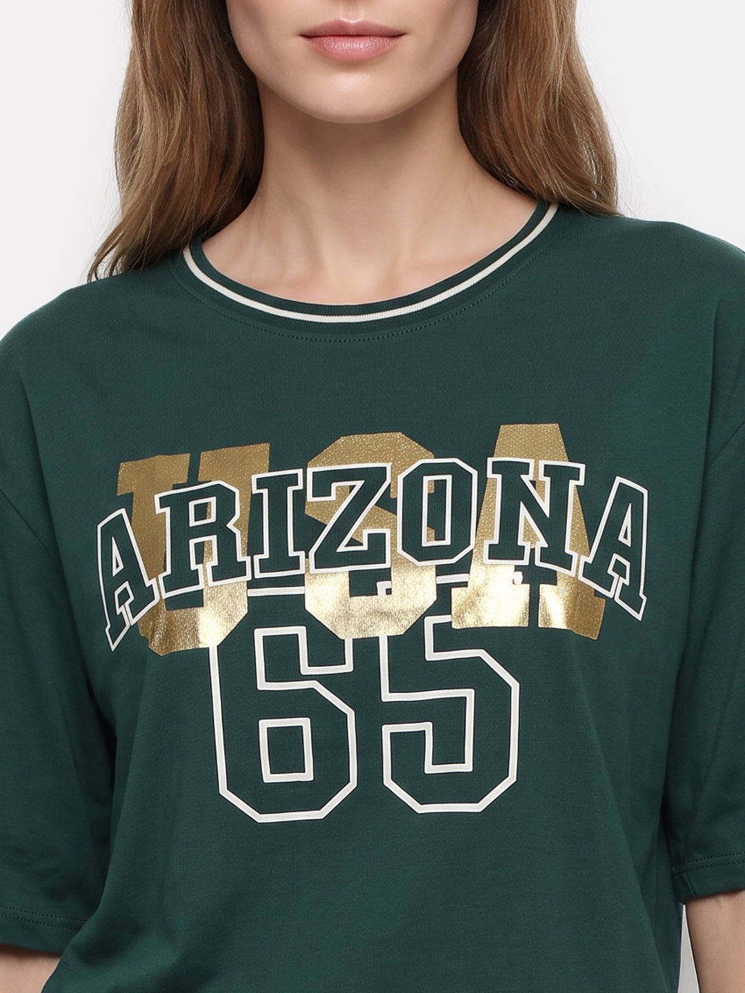 Women Bottle Green Graphic Crop Tees