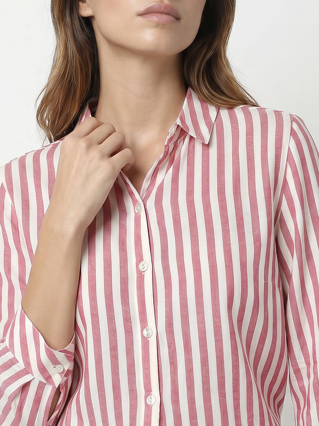 Women Dusty Pink/White Stripe Shirt