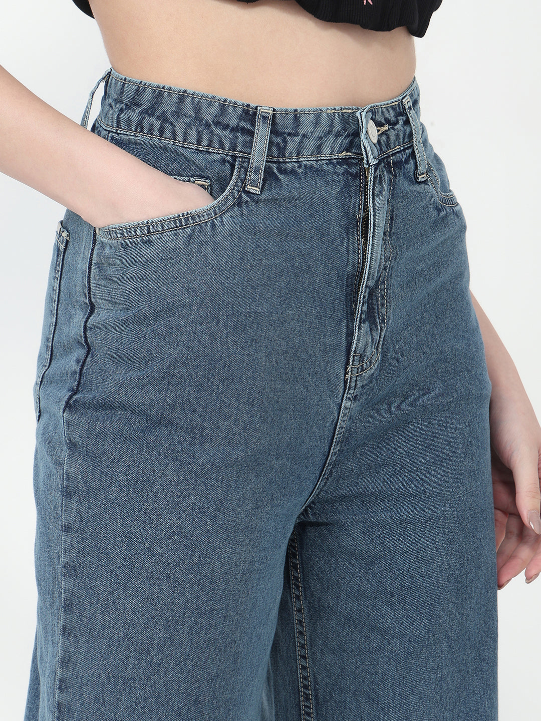 Women Blue High-Rise Super Wide Leg Jeans