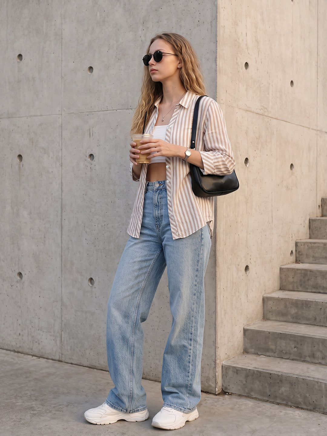 Beige/White Stripe Shirt