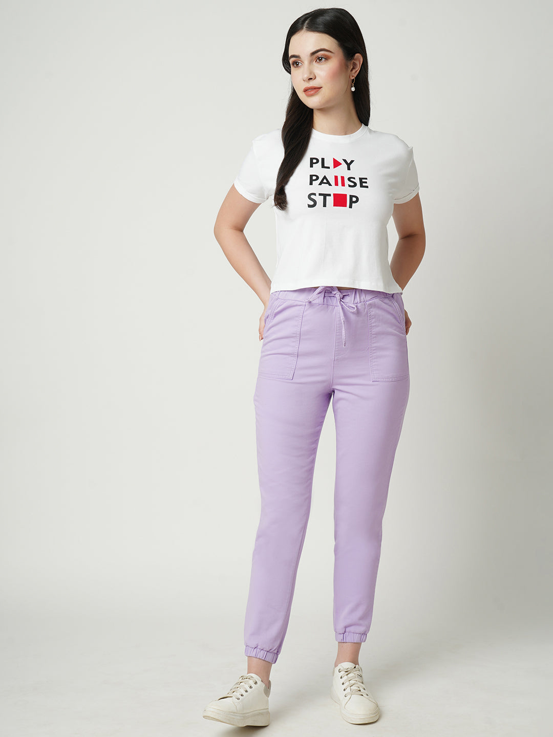 Women High-Rise Denim Joggers