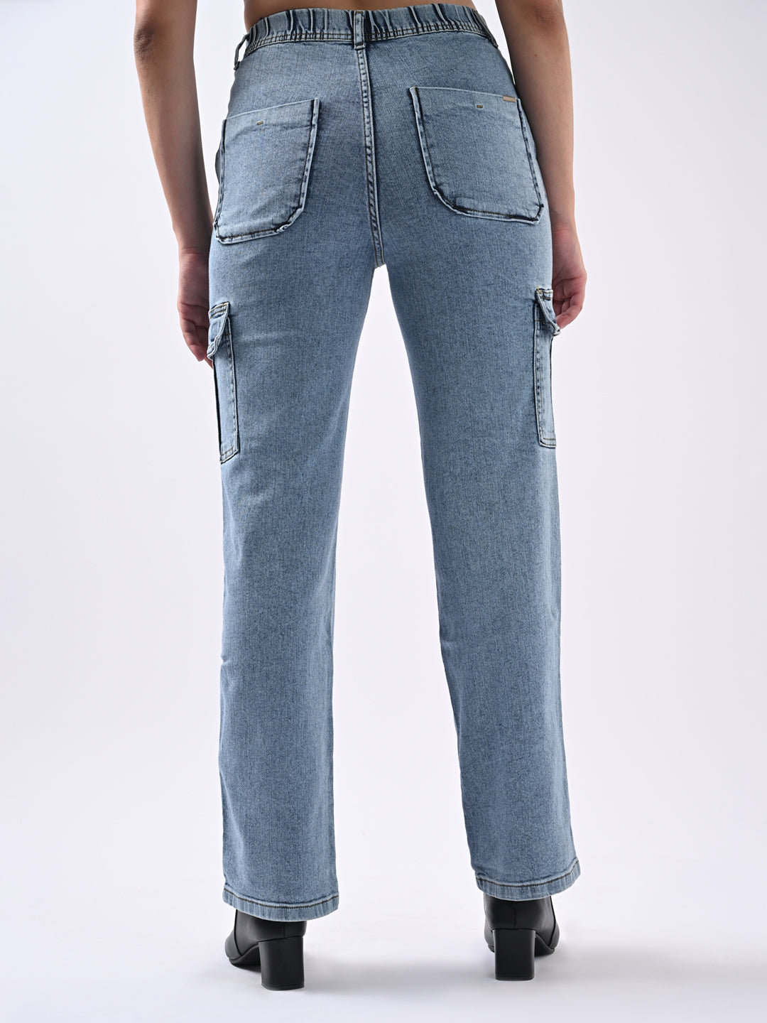 Women Blue High-Rise Cargo