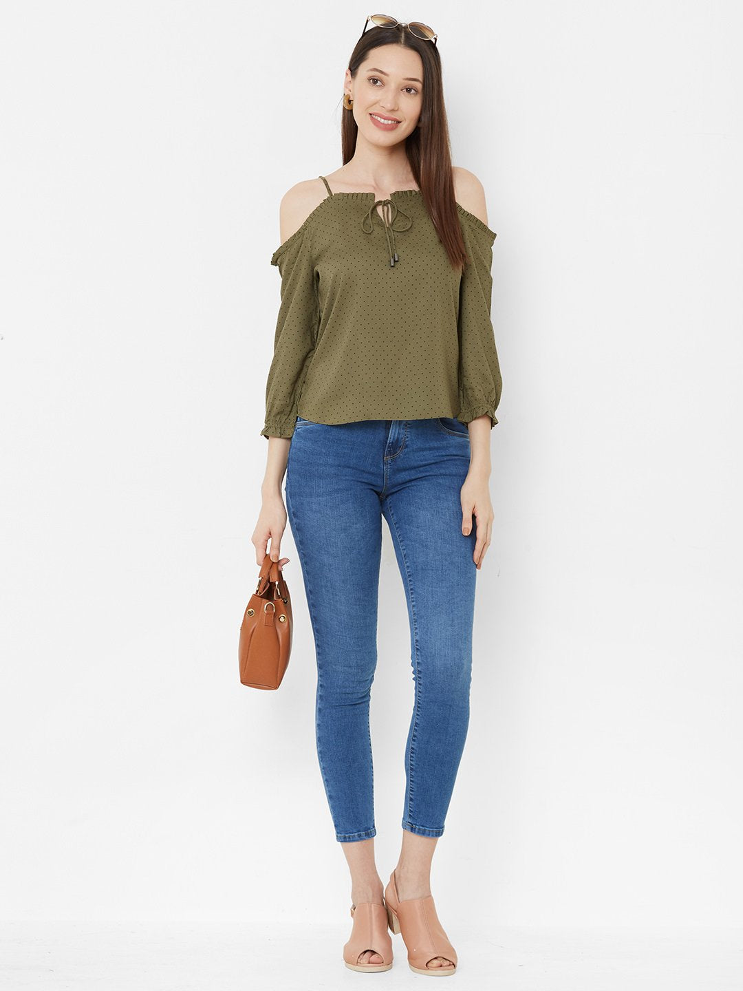Women Olive Polka Dot Top