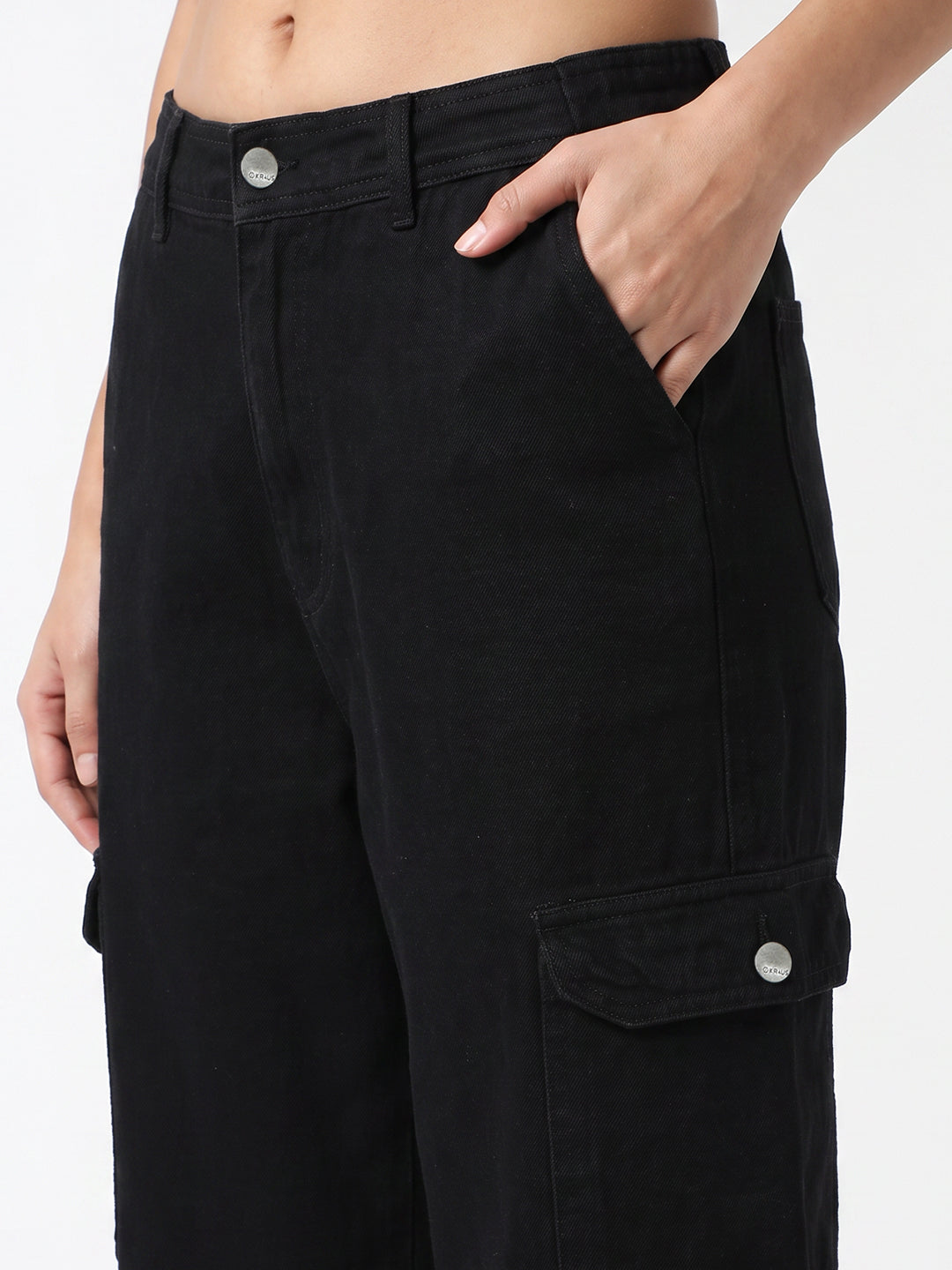 Women Black Mid-Rise Cargo