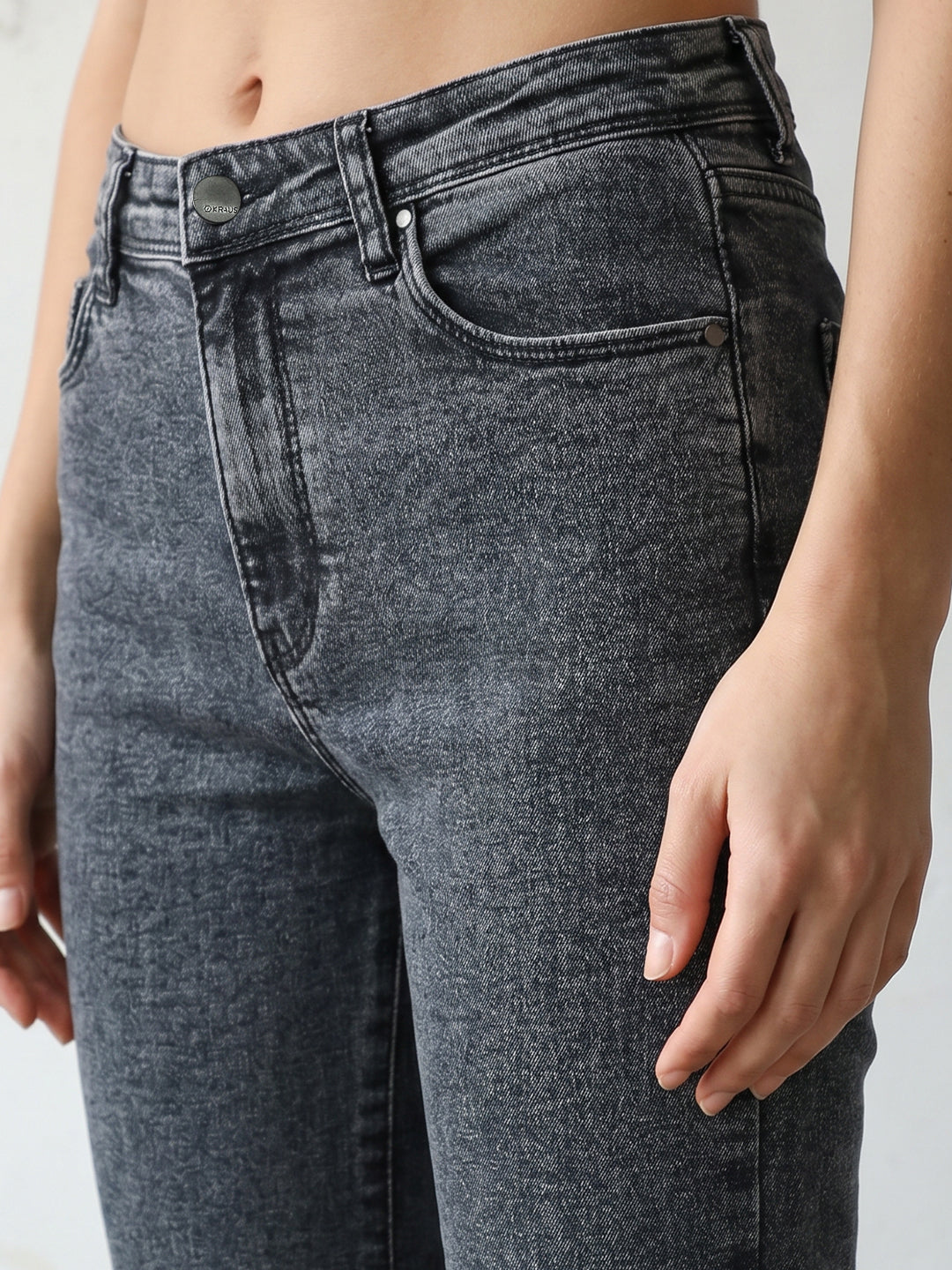 Women Slate Blue High-Rise Crop Flare Jeans