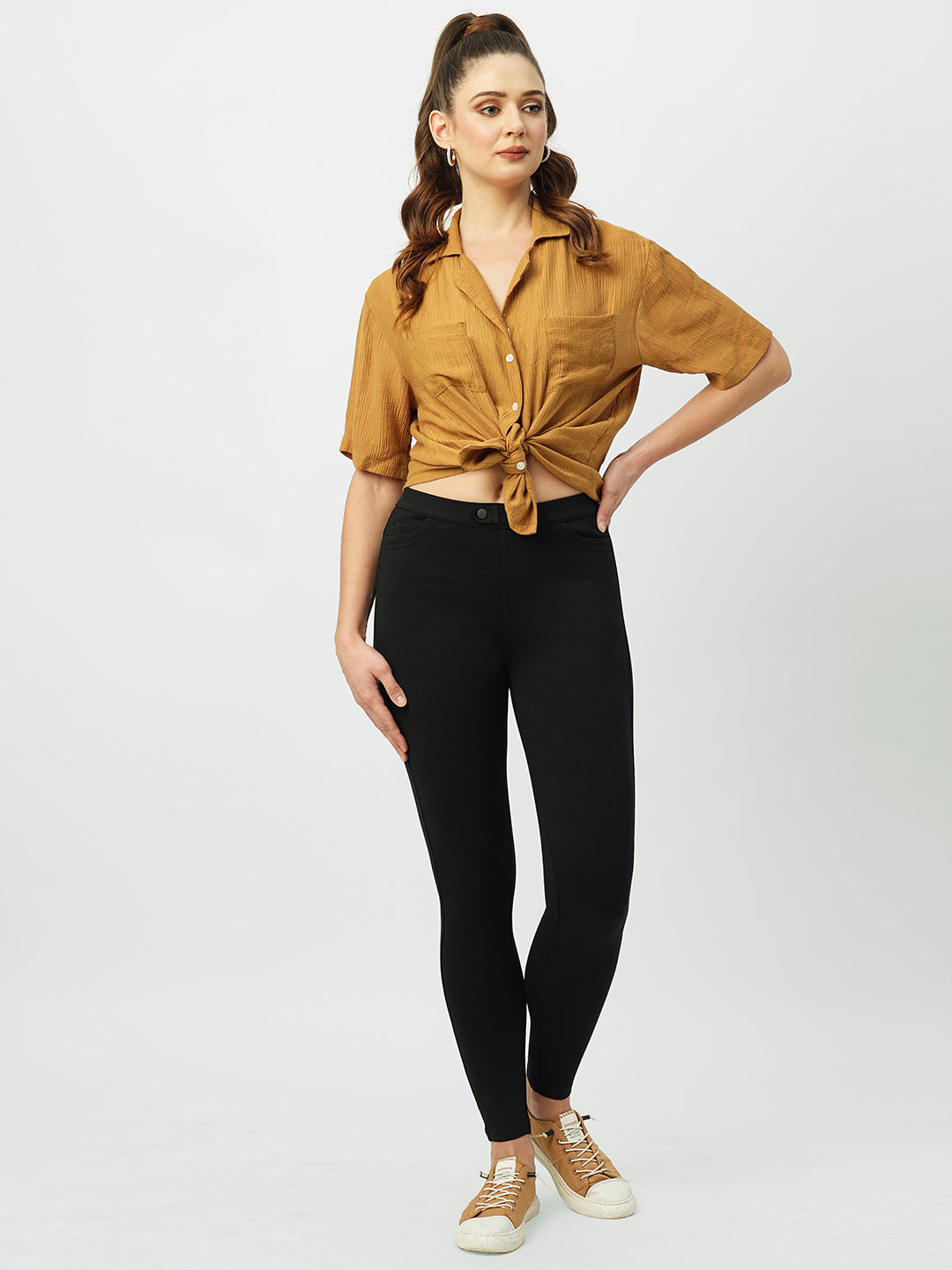 Women Black High-Rise Skinny Treggings