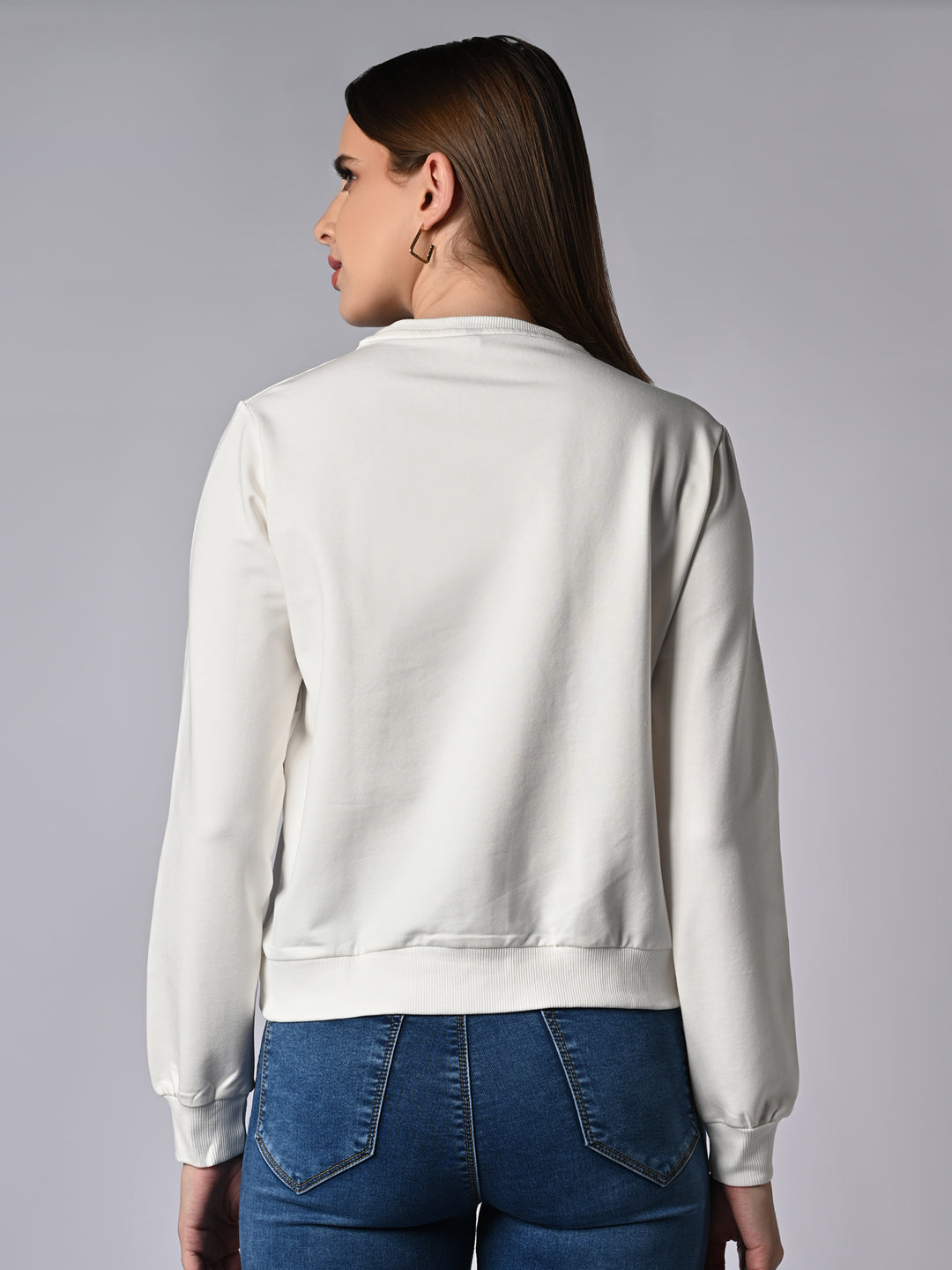 Women Off White Slim Fit Sweatshirt