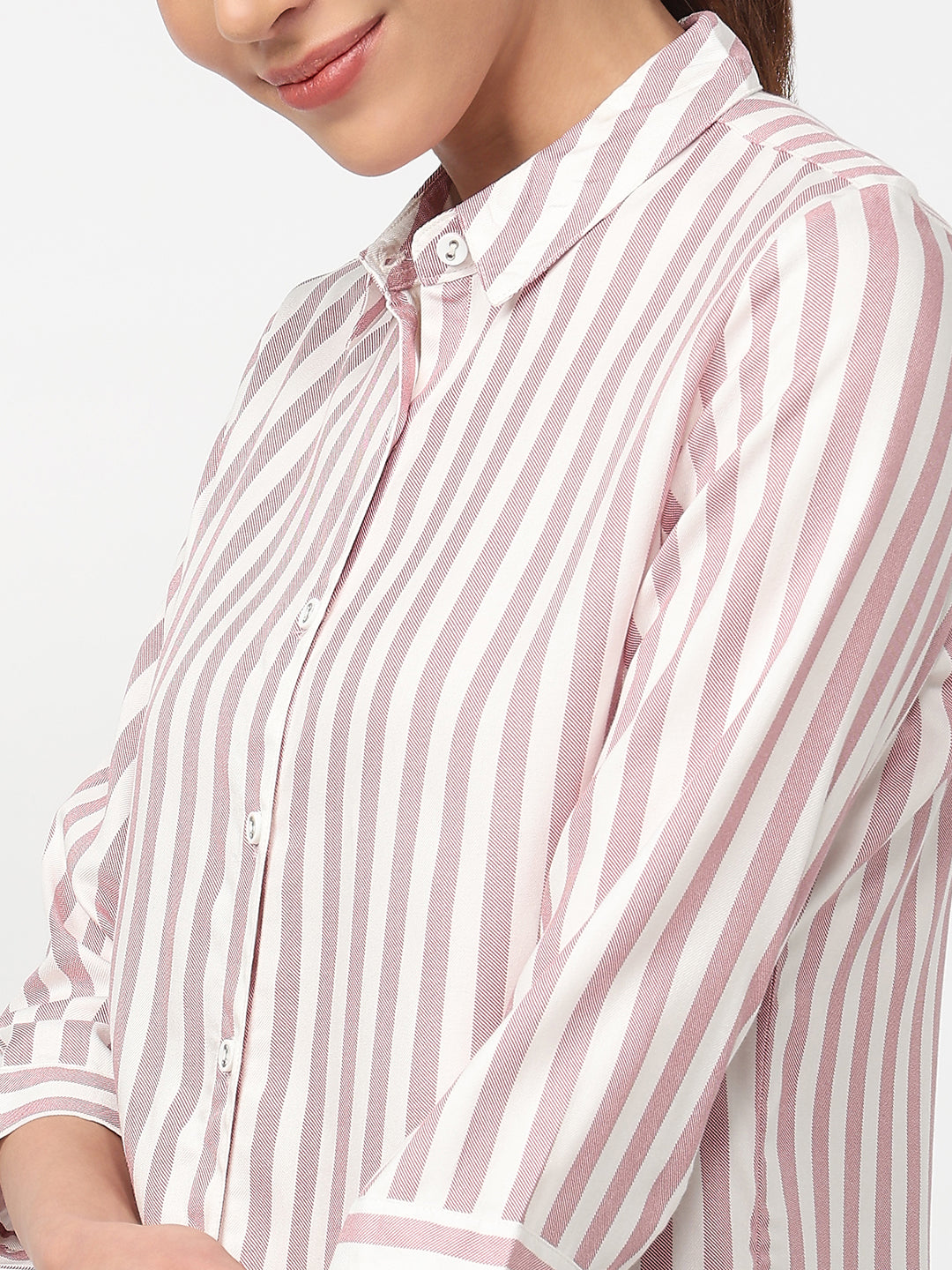 Women Dusty Pink/White Striped Shirt