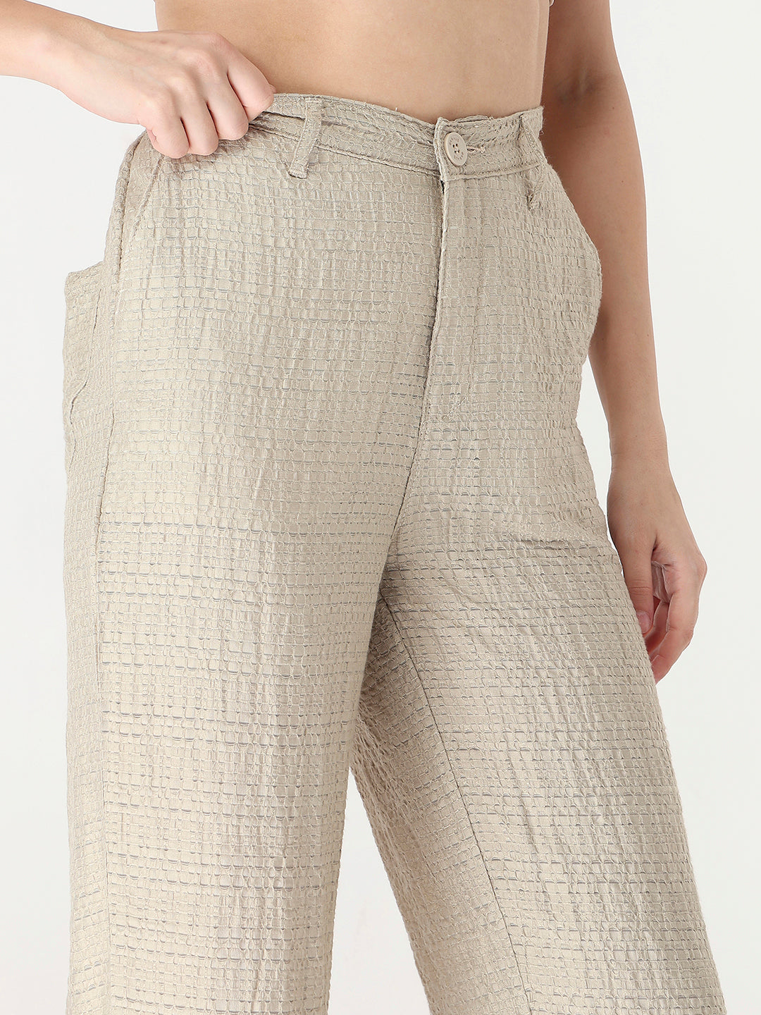 Women Pumic Stone High-Rise Straight Fit Korean Pants