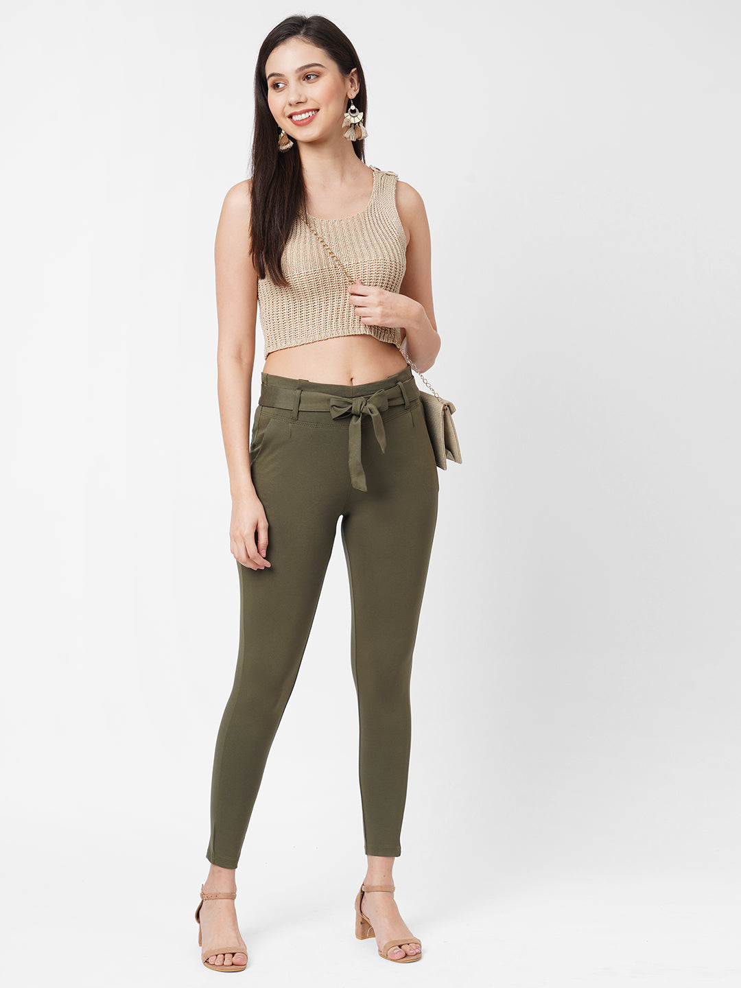 Women High-Rise Comfort Paper Bag Pants