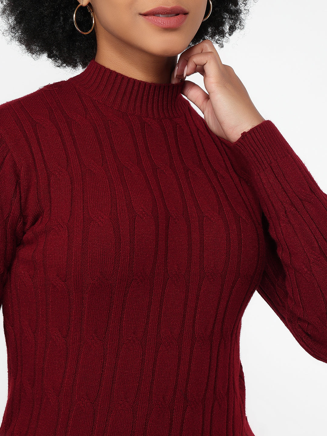 Women Maroon Slim Fit Sweater