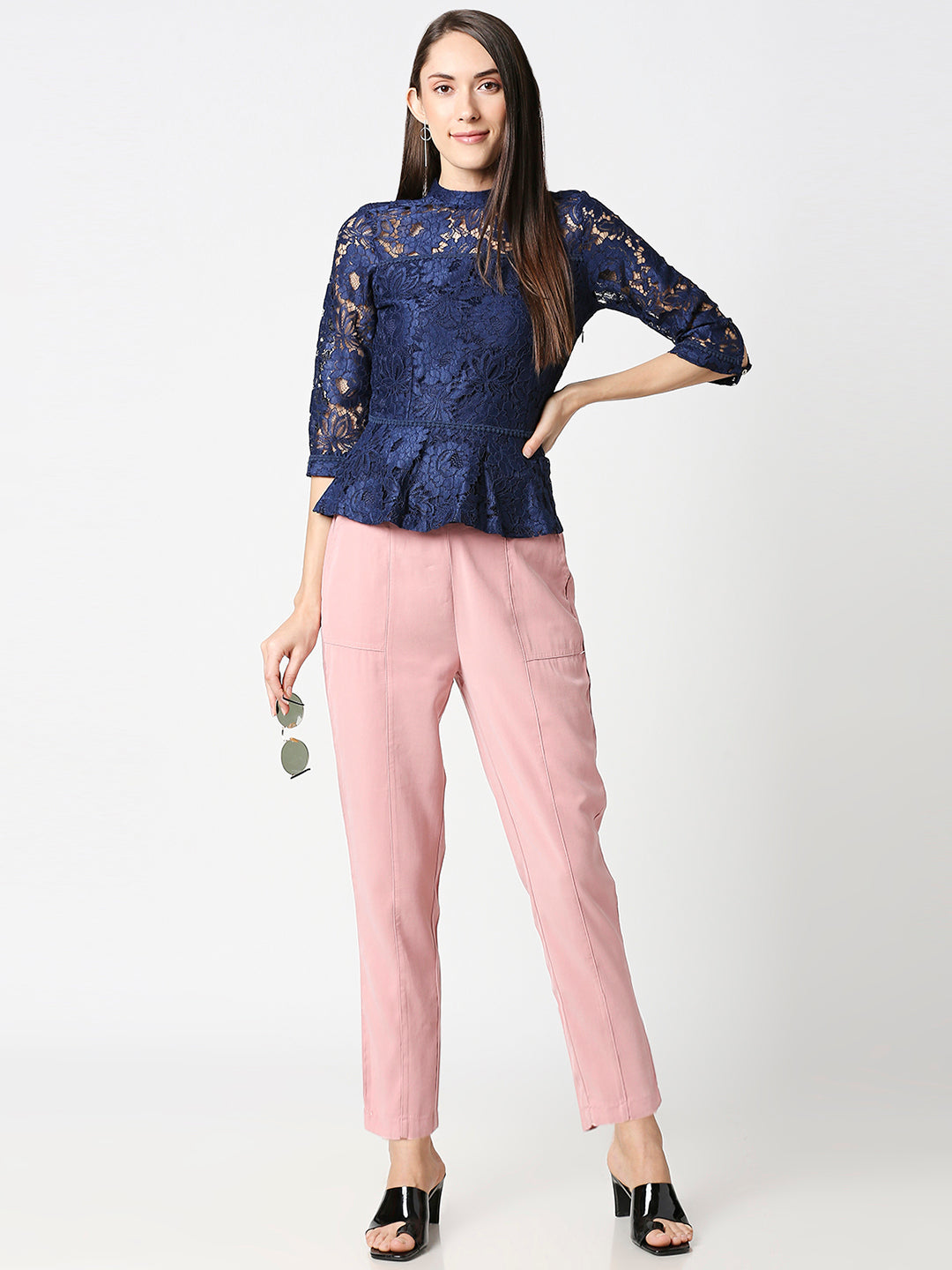 Women Navy Blue Peplum Top