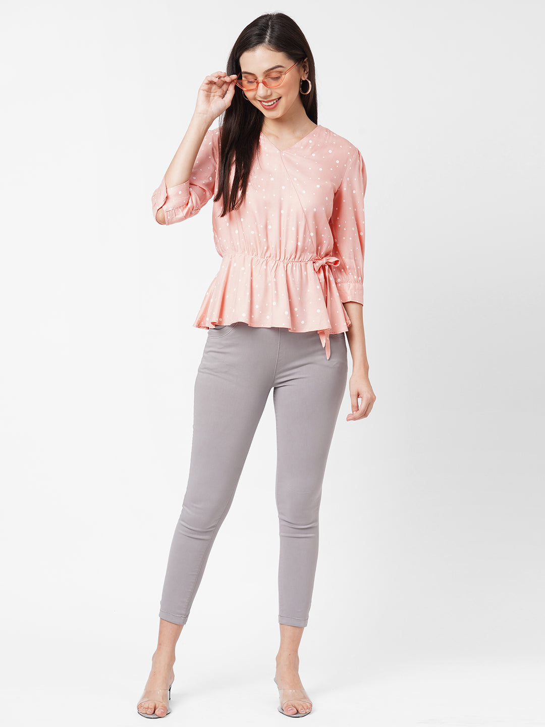 Women Peach Polka Dot Top