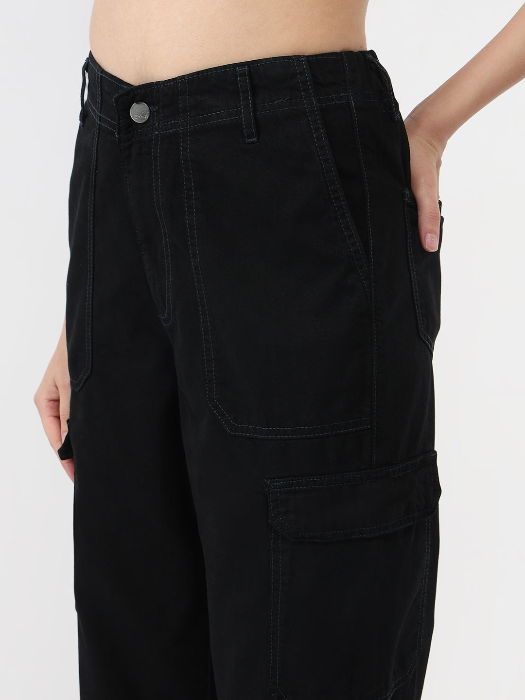 Women Black Mid-Rise Cargo